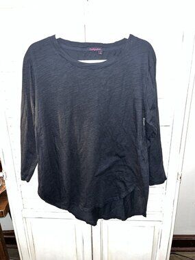 Fresh Produce Black Tunic Tee Top L 3/4 Sleeve Cotton Beach Resort USA Made
